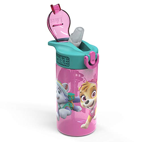 Zak Designs Kids Durable Plastic Spout Cover and Built-in Carrying Loop, Leak-Proof Water Design for Travel, (16oz, 2pc Set), Paw Patrol Skye Bottle 2pk - color: Paw Patrol Skye Bottle 2pk