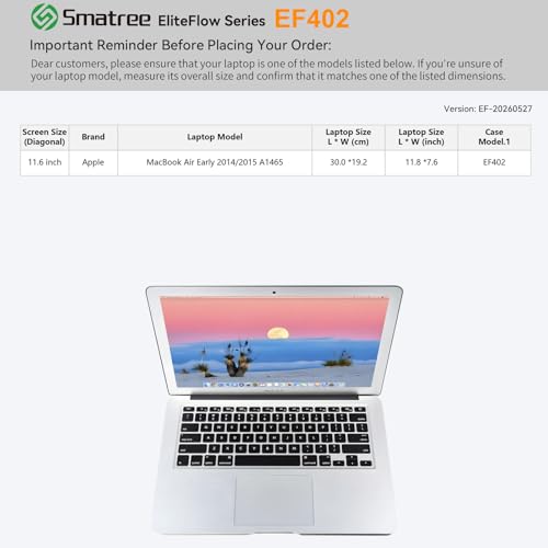 Smatree EliteFlow Laptop Sleeve for 11.6 inch Apple MacBook Air Early 2014/2015 A1465, Protective Laptop Case with Pocket (EF402) - size: 1.01| for APPLE 11.6" MacBook Air Early(EF402)