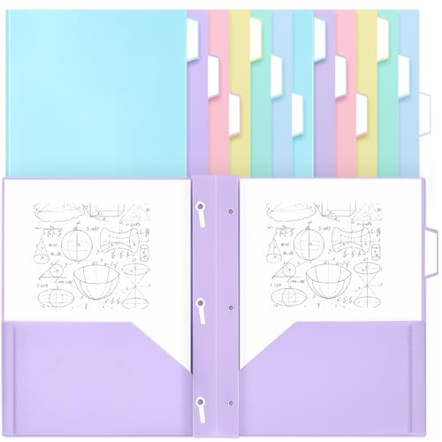 12 Pack Pastel Plastic Pocket Folders with 3 Prongs & Tabs, Cute Folder, 2 Pocket File Folders for Letter Size Paper, Nurse Folder, Heavy Duty for School & Office Organization - style: 3 Prongs Fasteners Style