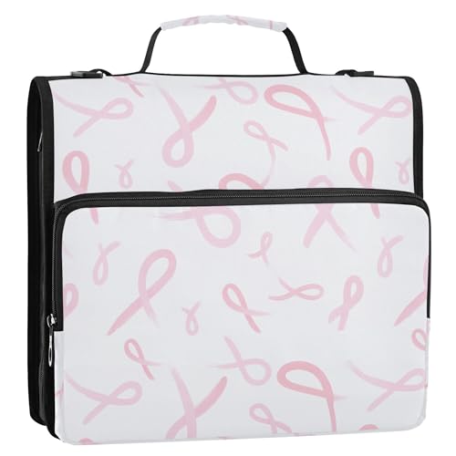 Pink Bow Ribbons Binder with Zipper with Shoulder Strap & Handle Laege Capacity 1.5 Inch 3 Rings Storage Bag Portfolio Binder Stationery Organizer Supplies - color: Pink Bow Ribbons