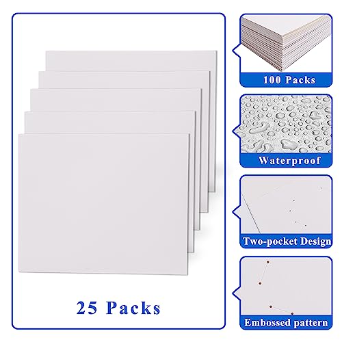 Zzrywuty 25 Packs White Two Pocket File Folders with Business Card Slot,Textured Paper,Letter Size,Holds 100 Sheets for School,Office,Business - color: White-25pcs