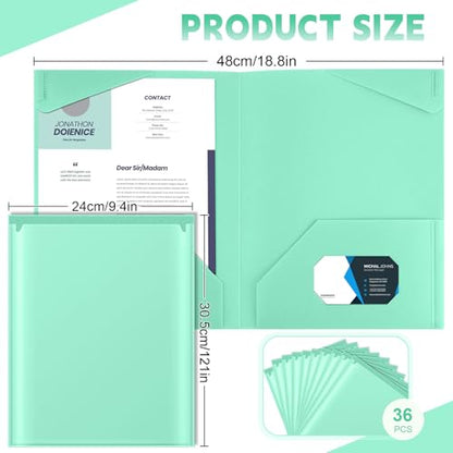 Henoyso 36 Pack Light Green Plastic Folders with Clear Front Pockets Heavy Duty File Folders with 2 Pockets and Card Slot for Student Communication School Office Presentation Report - color: Light Green