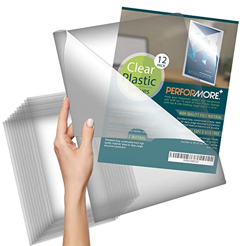 Performore 12 Pack of Clear Project Pocket Sleeves, 9" X 14.5" Legal Size Transparent Plastic Folder Protectors for Documents, Files and Papers, Premium Quality