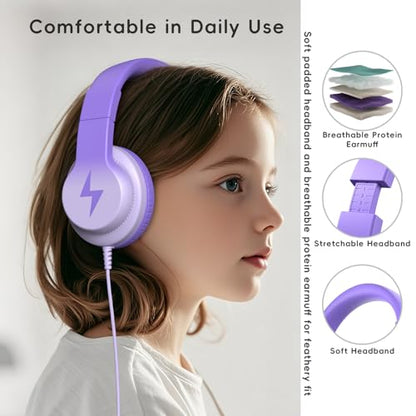 Candy Bila Kids Headphones, Wired Headphones for Kids Over Ear with Microphone, Foldable Headphone for Learning & Entertainment, Gradient Deep Purple - color: Gradient Deep Purple