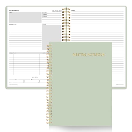 SUNEE Half Meeting Half Note - 7.5"x10" Professional Notebooks for Work - 160 Pages, B5 Size Project Planner, Spiral Meeting Agenda/Minutes Organizer for Women Men, Note Taking, Office & Business - color: Muted Green, size: B5 7.5"x 10"
