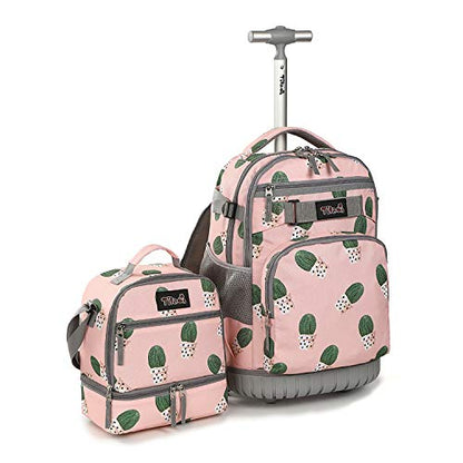 Tilami Rolling Backpack 19 inch with Lunch Bag Wheeled Laptop Backpack (Cactus) - color: Cactus