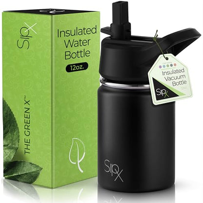 SIPX™ 12 oz Insulated Water Bottle with Straw Lid – Leakproof Stainless Steel, BPA-Free, Easy to Carry – Perfect for School, Camp, Sports & Travel – Black - color: Black