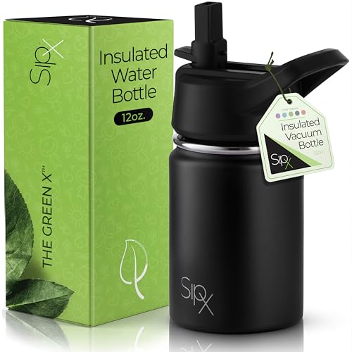 SIPX™ 12 oz Insulated Water Bottle with Straw Lid – Leakproof Stainless Steel, BPA-Free, Easy to Carry – Perfect for School, Camp, Sports & Travel – Black - color: Black