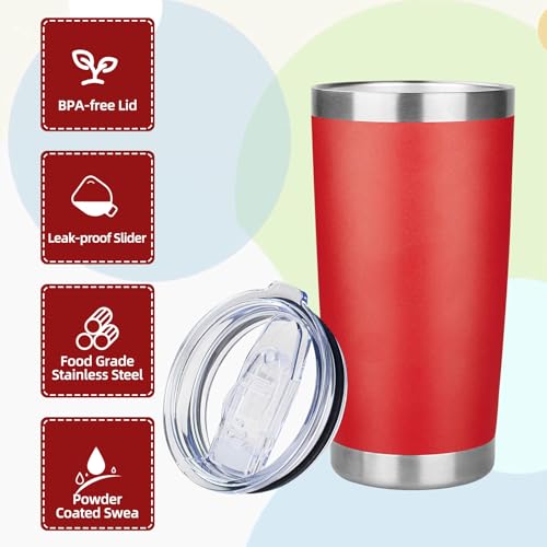 20oz Tumbler with Lid Stainless Steel Insulated Tumblers Travel Coffee Tumbler Bulk Double Wall Vacuum Insulated Water Cup Gifts for Christmas Women Men Her Him Home Office(Red, 4pack) - color: Red 4