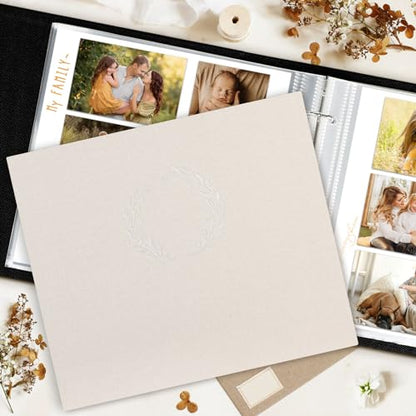 Lanpn 2 Packs Photo Album Scrapbook 12x12, Linen Cover Wreath Design Top Load 3 Ring Folder Binder Photobook Photo Book 12 x 12 inch with 30 Plastic Sleeves 60 Pages Beige - color: Beige, size: 12x12"/2PK
