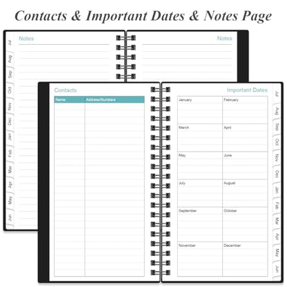 2026-2027 Pocket Planner/Calendar - 2026-2027 Planner from July 2026 - June 2027, Planner 26-27 with 12 Tabs, Twin-Wire Binding, Inner Pocket, 3.75" x 6.75, Black - color: Black, size: 3.75" x 6.75"