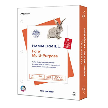 Hammermill Paper, Fore Multipurpose Paper, 8.5 x 11 Paper, Letter Size, 3 Hole, 24lb Paper, 96 Bright, 1 Ream / 500 Sheets (101287R) Acid Free Paper - size: 1 Ream | 500 Sheets, style: 3 Hole (8.5x11)