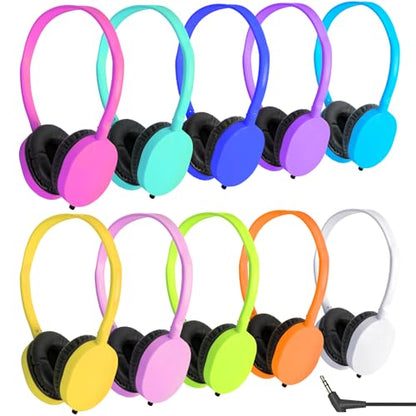 Kids Headphones Bulk 10 Pack for School Classroom Student Children Toddler Boys Girls Teen and Adult, Computer Earphones Class Set of Headphones for Students (PU102,10 Mixed)