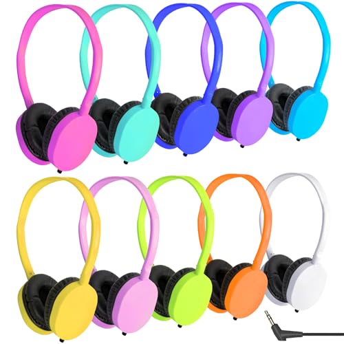 Kids Headphones Bulk 10 Pack for School Classroom Student Children Toddler Boys Girls Teen and Adult, Computer Earphones Class Set of Headphones for Students (PU102,10 Mixed)