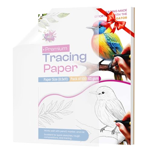 Tracing Paper 8.5x11 in, 100 Sheets, Transparent Sketch Paper 63gsm | Translucent, Sketching & Drafting, Overlays, Pencil Marker & Ink, Premium - size: 8.5" x 11" (100 Sheet)