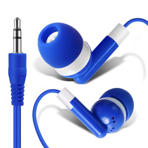 Keewonda 12 Pack Bulk Wired Earbud Headphones for Kids - Individually Wrapped, Blue, 3.5mm Jack, 4ft Cord, Classroom School Supplies for Students, Chromebook, Tablet, Laptop