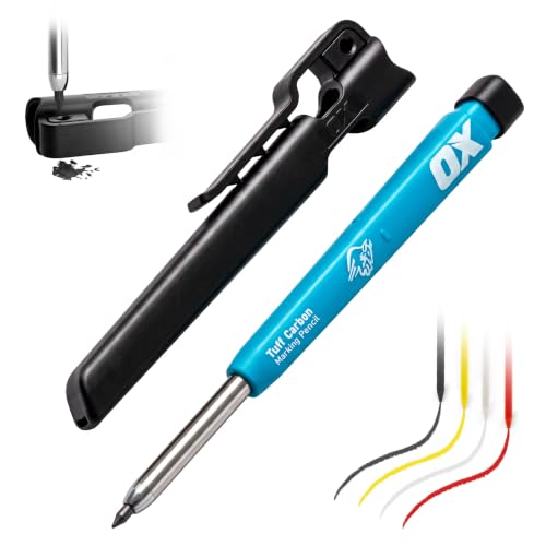 OX Tools Carpenter Pencils Mechanical Set – Heavy Duty Construction Pencil with Belt Clip, Sharpener, Holder & 4 Refillable 2.8mm Leads – Precision Mechanical Carpenter Pencil - Woodworking Pencils - style: OX Carpenter Pencil + 4 Leads