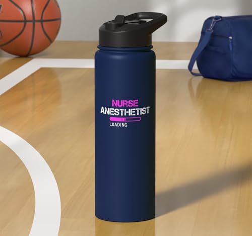 nurse anesthetist loading - future crna nursing student Stainless Steel Insulated Water Bottle - color: Navy Blue