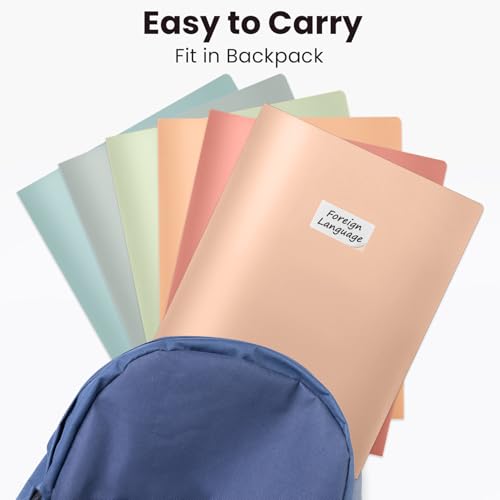 Sooez 6Pack Folders with Pockets, Pastels Colors, Heavy Duty Pocket Folder, Plastic Folders with Pockets, 2-Pocket Folder Bulk, Aesthetic File Folder, Back to School Office Filing Supplies - color: Ligth Retro Colors
