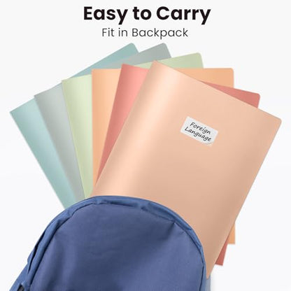 Sooez 6Pack Folders with Pockets, Pastels Colors, Heavy Duty Pocket Folder, Plastic Folders with Pockets, 2-Pocket Folder Bulk, Aesthetic File Folder, Back to School Office Filing Supplies - color: Ligth Retro Colors