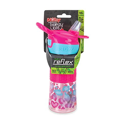 Nuby Thirsty Kids Flip-It No-Spill Toddler Sippy Cup with Soft Spout - 12 oz - 18+ Months - Pink Leopard - Back to School Essentials - color: Pink Leopard, size: 12 Ounces