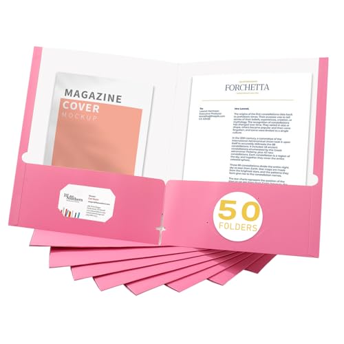 Zzrywuty File folders with Pockets,Pink Two folders for documents,50 Pack Paper Folders with Card Slot,Letter Size,School Students,Business,Home and Office Workers - color: Pink-50pcs