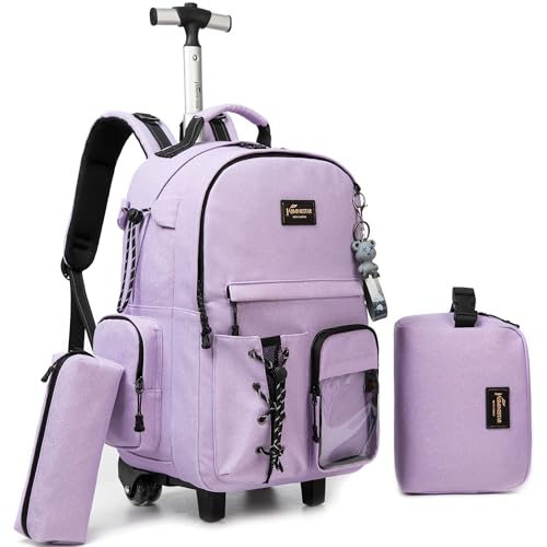 Rolling Backpack for School Glitter Backpack with Wheels Backpacks with Lunch Box Set Backpacks for Teens Girls Boys 3 in 1 Travel Schoolbag with Wheels Bookbag for School Supplies - color: Purple2