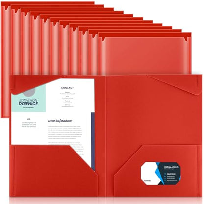 Henoyso 18 Pack Red Plastic Folders with Clear Front Pockets Heavy Duty File Folders with 2 Pockets and Card Slot for Student Communication School Office Presentation Report - color: Red