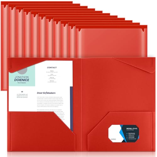 Henoyso 18 Pack Red Plastic Folders with Clear Front Pockets Heavy Duty File Folders with 2 Pockets and Card Slot for Student Communication School Office Presentation Report - color: Red