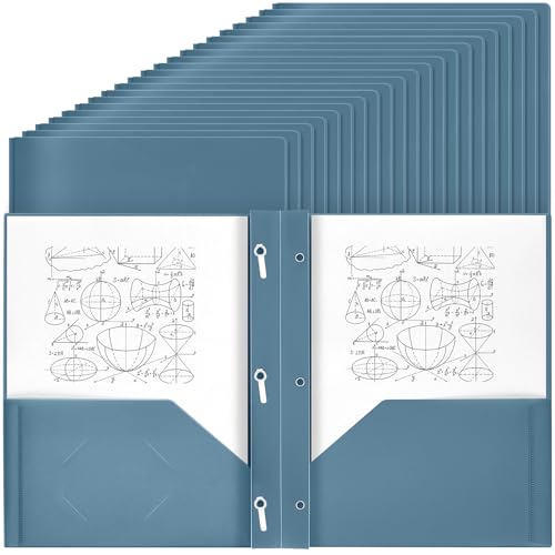 Yeaqee 80 Pcs Plastic Folders with Pockets and Prongs Plastic Folder 2 Pockets 3 Prongs with Business Card Slot Back to School Folders for Students, Teachers, Office Workers (Blue-Gray) - color: Blue Gray