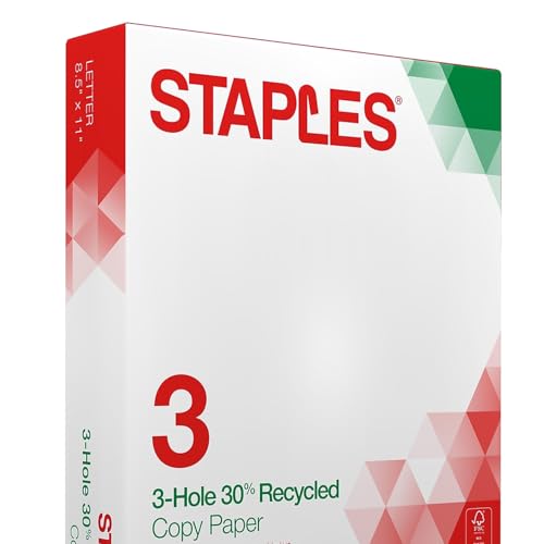 Staples 30% Recycled 8.5-Inch x 11-Inch Copy Paper 20 lbs 92 Brightness 500/Ream, For Office, School & Home - size: 500 Sheets, style: Recycled