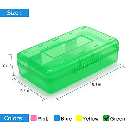 Tamaki 1 Pack Plastic Pencil Box Large Capacity, Green | Clear Boxes with Snap-tight Lid Stackable Design and Stylish Office Supplies Storage Organizer - color: Green