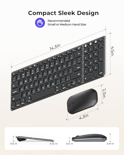 seenda SKM64-2 Bluetooth Keyboard and Mouse Combo for Mac, MacBook and iPad | 3-device Bluetooth switching, rechargeable, quiet keys/clicks, compact slim design for office and home use, Black & Gray - color: Black & Gray