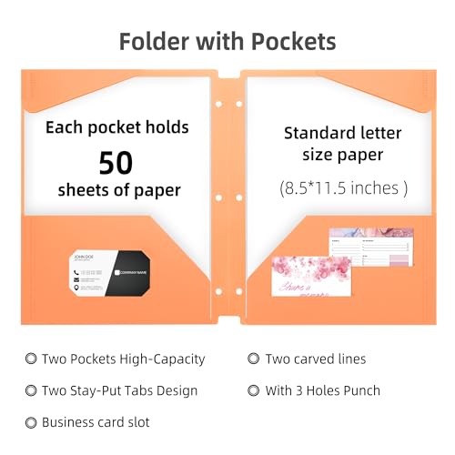 Ospelelf Folders with Pockets Waterproof Plastic Pocket Folders for Documents Letter Size 8.5'' x 11'', Fits 3 Ring Binder Holds, 6 Pack - color: Macaroon