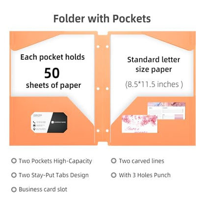 Ospelelf Folders with Pockets Waterproof Plastic Pocket Folders for Documents Letter Size 8.5'' x 11'', Fits 3 Ring Binder Holds, 6 Pack - color: Macaroon