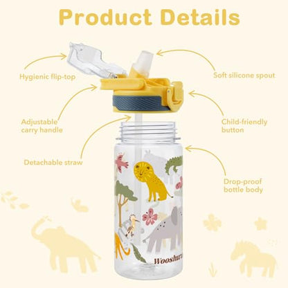 Kids Water Bottle for School, 16 Oz Plastic Straw Water Bottle with Silicone Spout and Leakproof Cover, Dishwasher Safe (Woodland Animals) - color: Woodland Animals, size: 16 Ounces