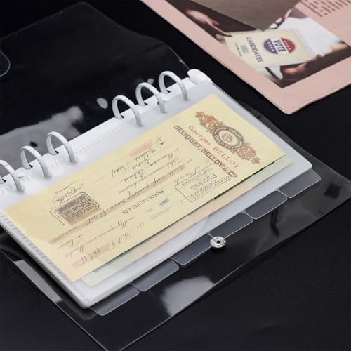 Mogoostry A6 Binder Pocket Cash Envelope 6-Tab Clear Plastic Binder Dividers with 2 Pockets for 6 Ring A6 Binder Sheet Protector Pouch Binder Folder Organizer (6 Sheets) - color: Clear - 1 Set