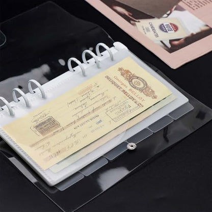 Mogoostry A6 Binder Pocket Cash Envelope 6-Tab Clear Plastic Binder Dividers with 2 Pockets for 6 Ring A6 Binder Sheet Protector Pouch Binder Folder Organizer (6 Sheets) - color: Clear - 1 Set