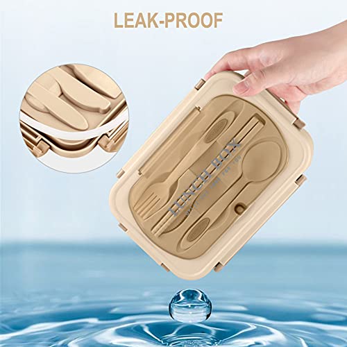 Bento Box for Adult, 1200 ML Lunch Containers, LeakProof Lunch Box with Utensils, BPA Free, 3 Compartment Bento Box Microwave Safe, Khaki - color: Khaki
