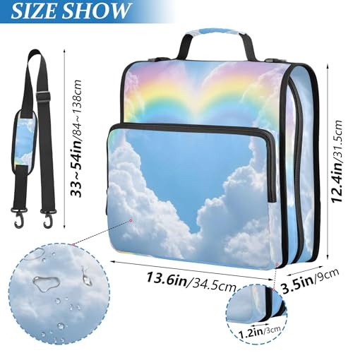 Rainbow Zipper Binder with Shoulder Strap & Handle for Easy Carry, 1.5 Inch 3-Ring Binder for School, Expansion Panel and Expanding File
