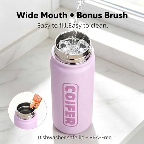 22 oz Insulated Water Bottle, Lightweight Stainless Steel Vacuum with Handle, Leakproof Dustproof Spout Lid, Wide Mouth BPA-Free, Cute for School Yoga Travel Commute Gifts for Women Girls - color: Purple
