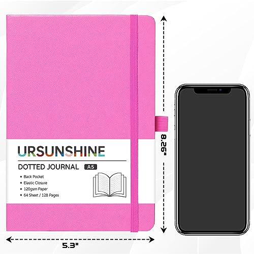 Dotted Journal/Notebook - Dot Grid Hard Cover Notebook, Premium Thick Paper with Fine Inner Pocket, Black Smooth Faux Leather, Pen Loop, 5.3'' x 8.26'' - Raspberry - color: Raspberry, size: Dotted