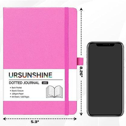 Dotted Journal/Notebook - Dot Grid Hard Cover Notebook, Premium Thick Paper with Fine Inner Pocket, Black Smooth Faux Leather, Pen Loop, 5.3'' x 8.26'' - Raspberry - color: Raspberry, size: Dotted