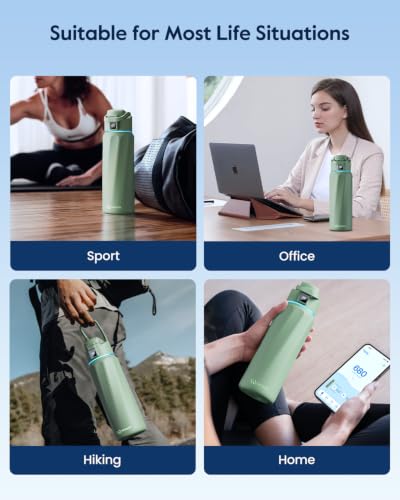 WaterH BOOST Smart Water Bottle Tracker with Reminder to Drink Water, 32oz | Double Wall Vacuum Insulated Stainless Steel, BPA-Free, Leakproof, Smart App Tracking, Travel-Friendly Wide Mouth for Office - color: Green, size: 32 Ounces