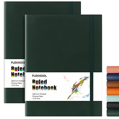 Business Journals 2 PACK - B5 College Ruled Notebook Large Soft Cover Journal with 100gsm Thick Lined Paper,376 Numbered Pages,7.6" X 10",Inner Pocket - Green Green - color: Green-Green