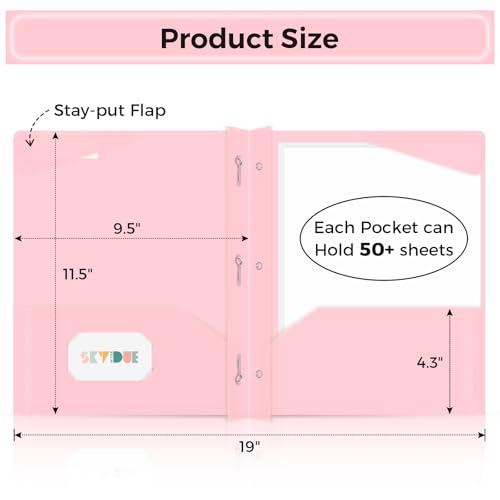 SKYDUE Folders with Pockets and 3 Prongs, 5 Pack Plastic Pastel Pocket Folders, 9.7" x 11.5", Pastel - color: Pastel