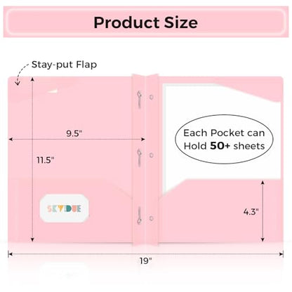 SKYDUE Folders with Pockets and 3 Prongs, 5 Pack Plastic Pastel Pocket Folders, 9.7" x 11.5", Pastel - color: Pastel