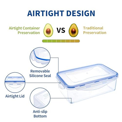 KIGI Food Storage Containers, 4 Sided Locking Lids, Airtight, Leak-Proof & Stackable, Ideal for Meal Prep, Lunch & Leftovers, Microwave & Dishwasher Safe, BPA-Free Plastic, 38 oz, 4.8 Cup, 6 Piece Set - size: 4.8 cup (6-Piece)