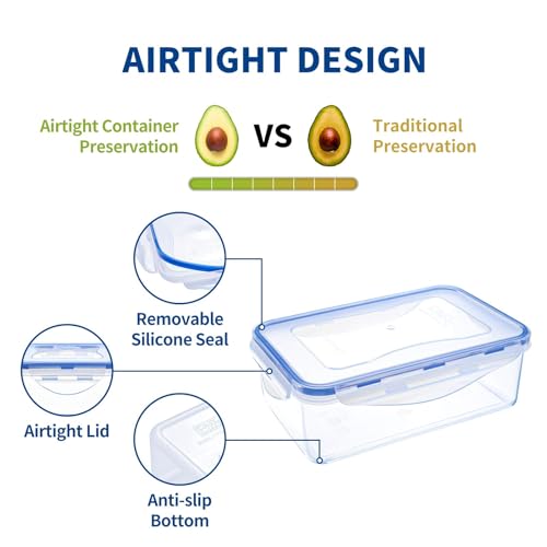 KIGI Food Storage Containers, 4 Sided Locking Lids, Airtight, Leak-Proof & Stackable, Ideal for Meal Prep, Lunch & Leftovers, Microwave & Dishwasher Safe, BPA-Free Plastic, 38 oz, 4.8 Cup, 6 Piece Set - size: 4.8 cup (6-Piece)