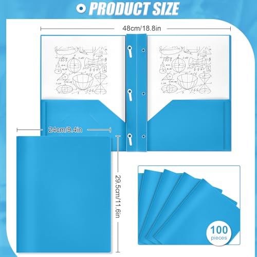 Lincia 100 Pcs Plastic Folders with Pockets and Prong Folders with Prongs 2 Pockets for Office, School for Students, Teachers, Office Workers(Lake Blue) - color: Lake Blue